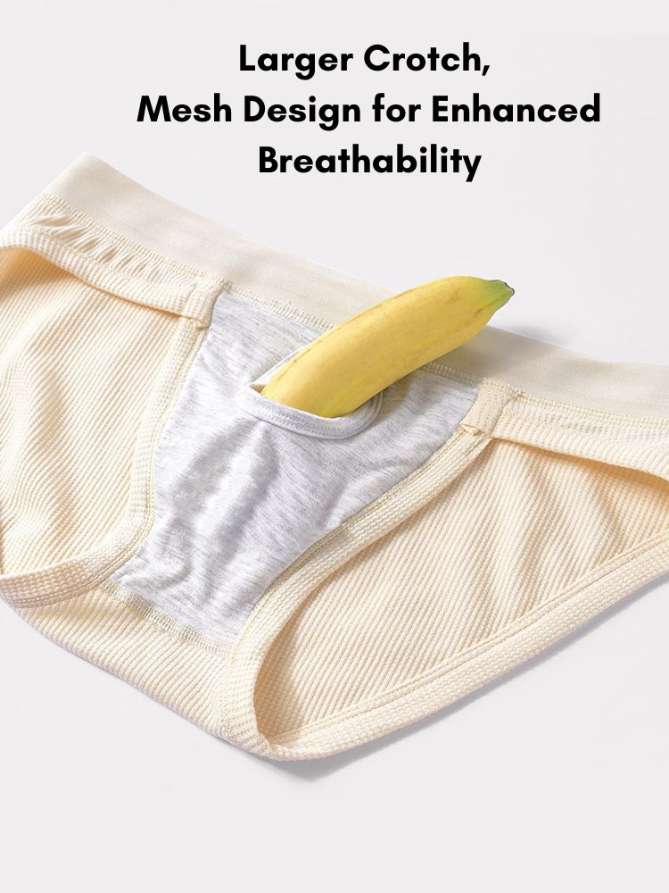 3 Pack Men's Soft Cotton Blend Waffle Briefs with Separate Pouch and High-Leg Cut
