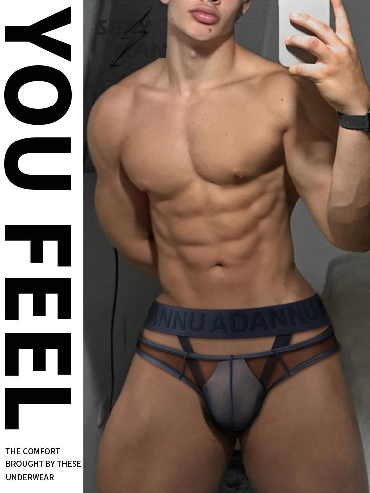2 Pack Men's Stretch Solid Color Sexy Crotch Single-Layer Briefs with Support Ring