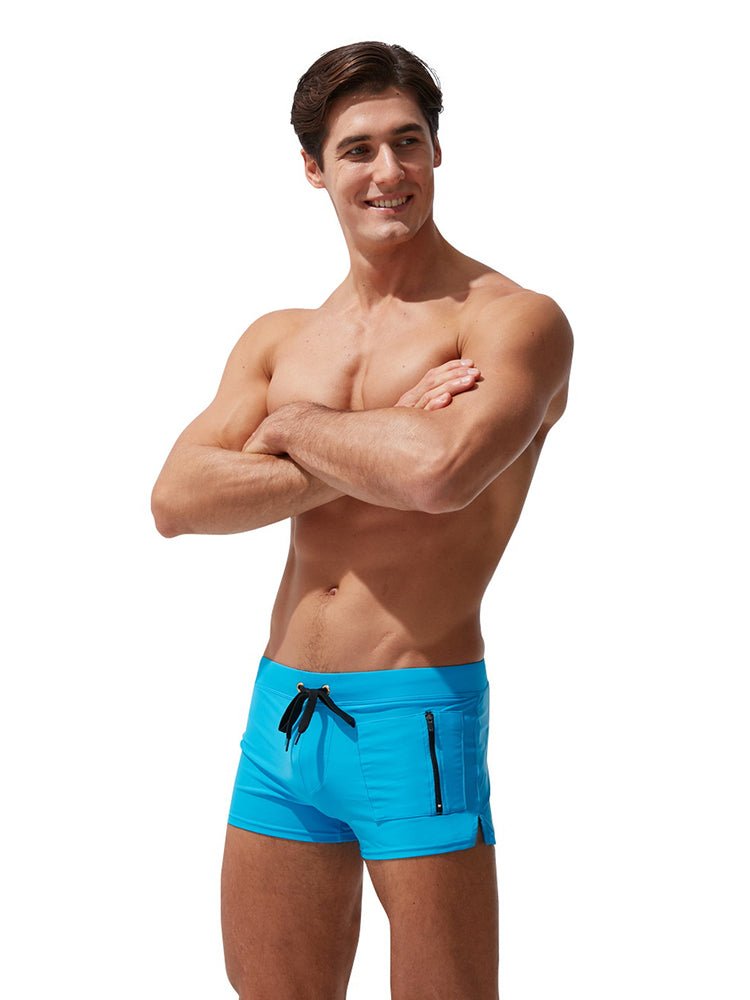 Men's Zippered Pocket Design Moisture-Wicking Swim Shorts & Trunks