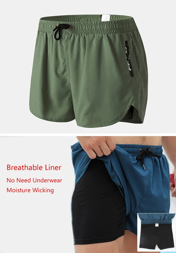 Men's 2-in-1 Quick Dry Stretch Board Shorts with Boxer Liner & Zipper Pockets