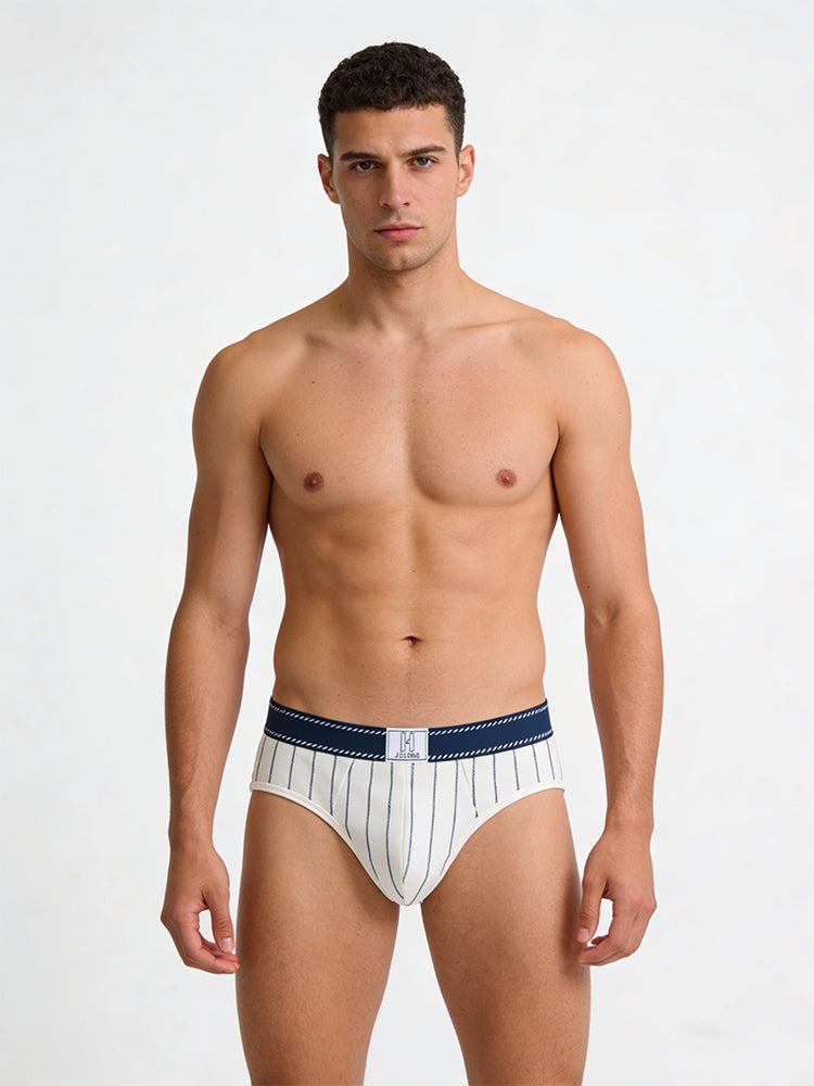 4 Pack Men's Striped Design Soft-Touch Cotton Fabric Breathable Briefs
