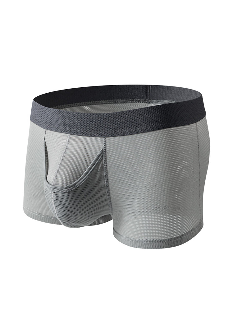3 Pack Men's Ice Silk Front Split Pouch Breathable Mesh Cooling Comfort Trunks