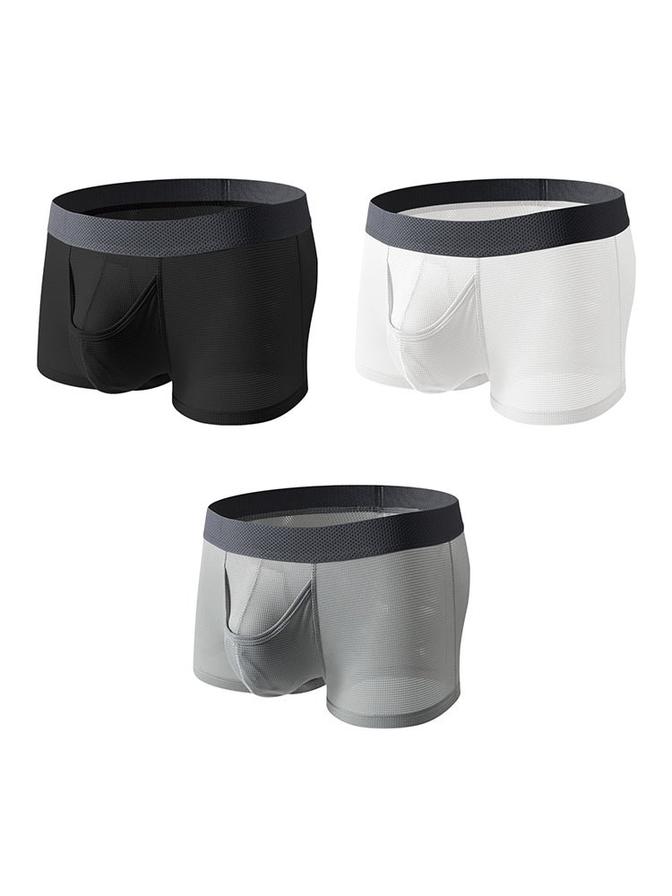 3 Pack Men's Ice Silk Front Split Pouch Breathable Mesh Cooling Comfort Trunks