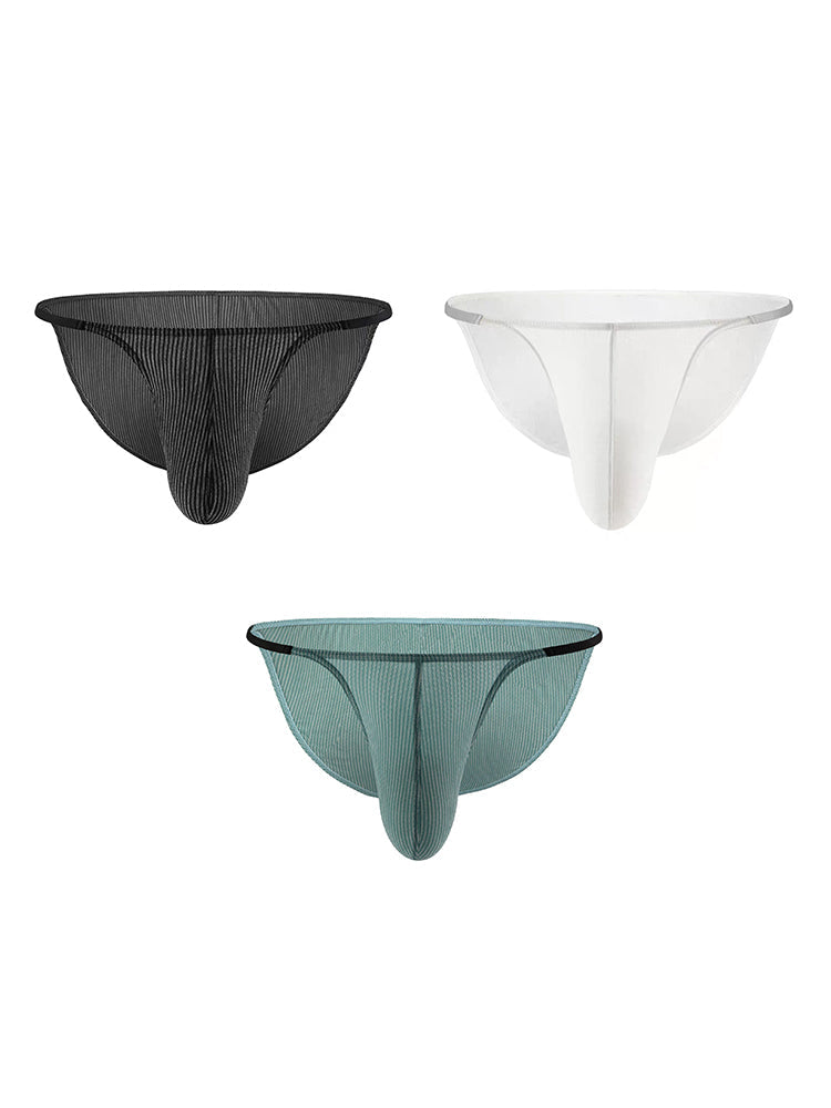 3 Pack Men's Low-Rise Striped Camisole Briefs with Raised Pockets