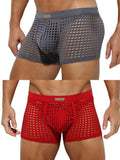 2 Pack Men's Hollow Mesh Sexy Trendy Moisture-Wicking Trunks