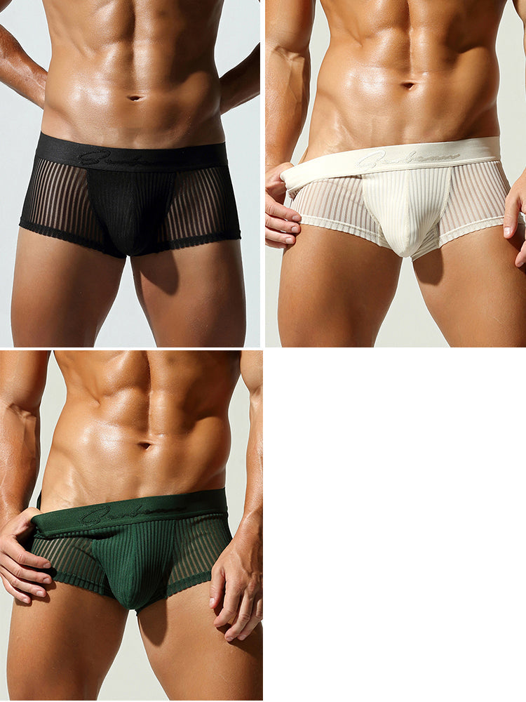 3 Pack Men's Striped Mesh Trunks with Comfort Pouch