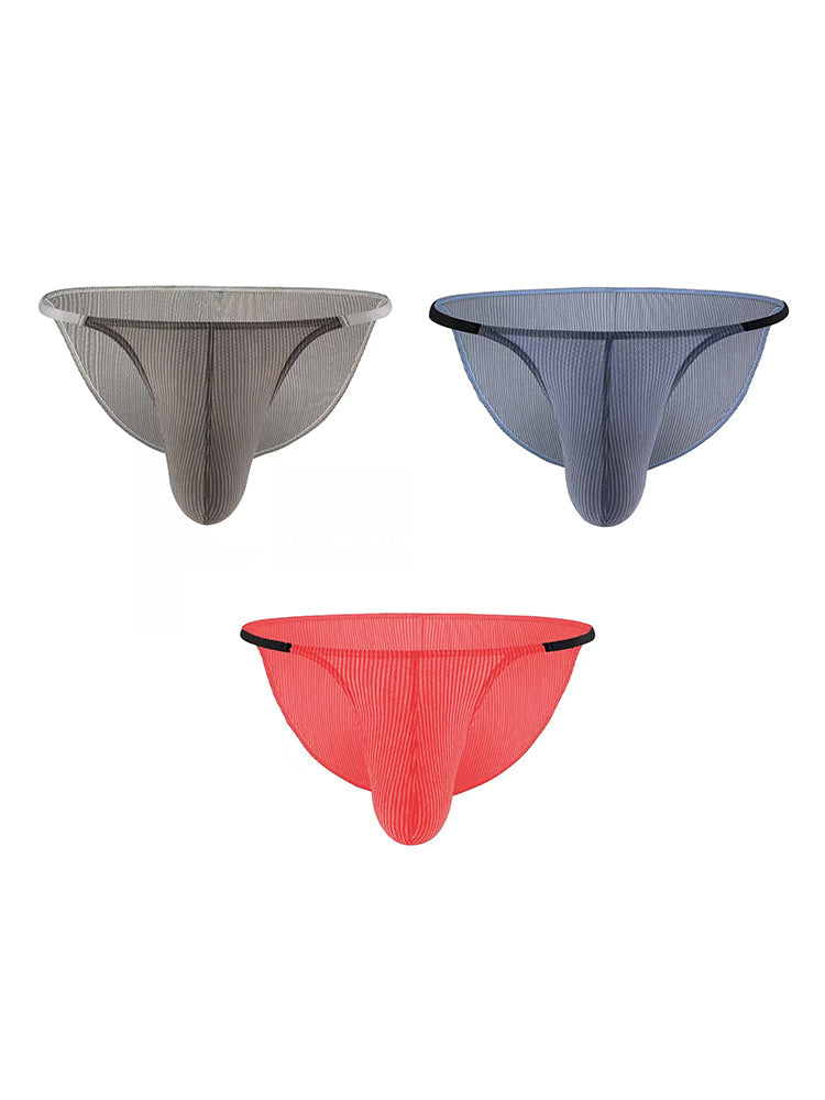 3 Pack Men's Low-Rise Striped Camisole Briefs with Raised Pockets