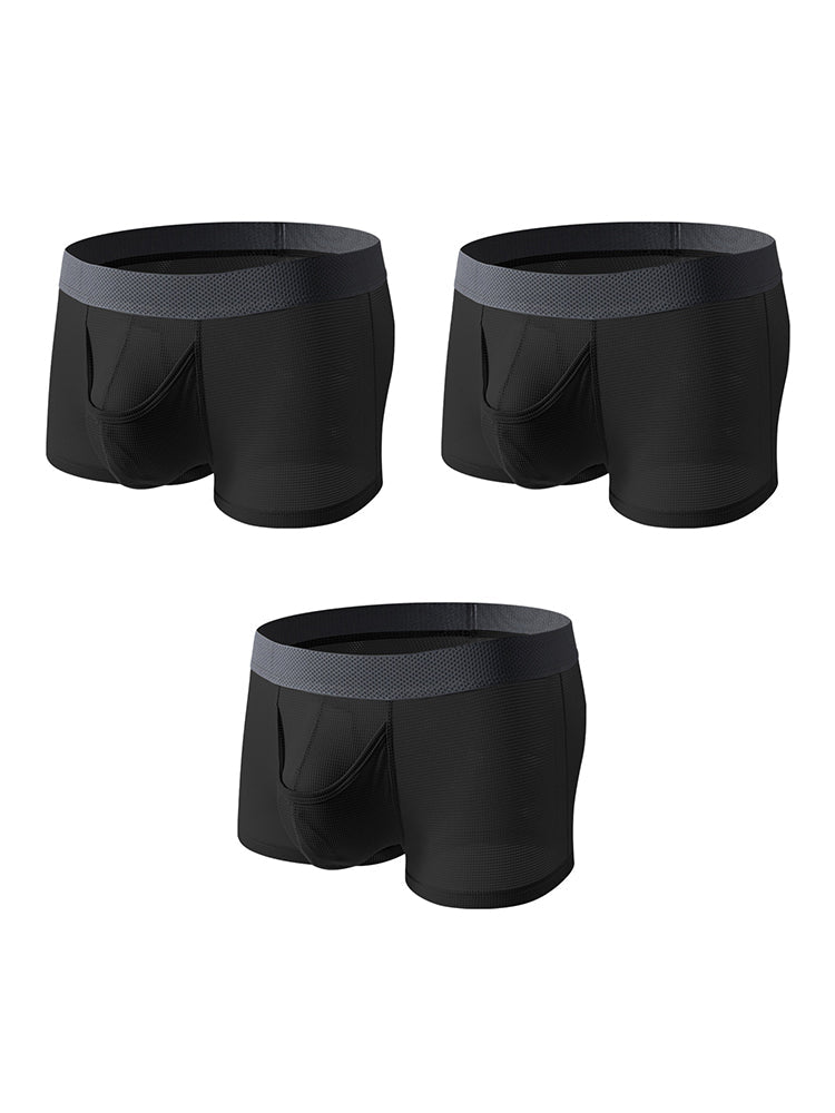 3 Pack Men's Ice Silk Front Split Pouch Breathable Mesh Cooling Comfort Trunks