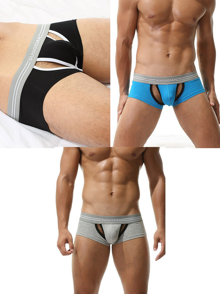 3 Pack Men’s Sexy Cutout Trunks with Lift-up Pouch