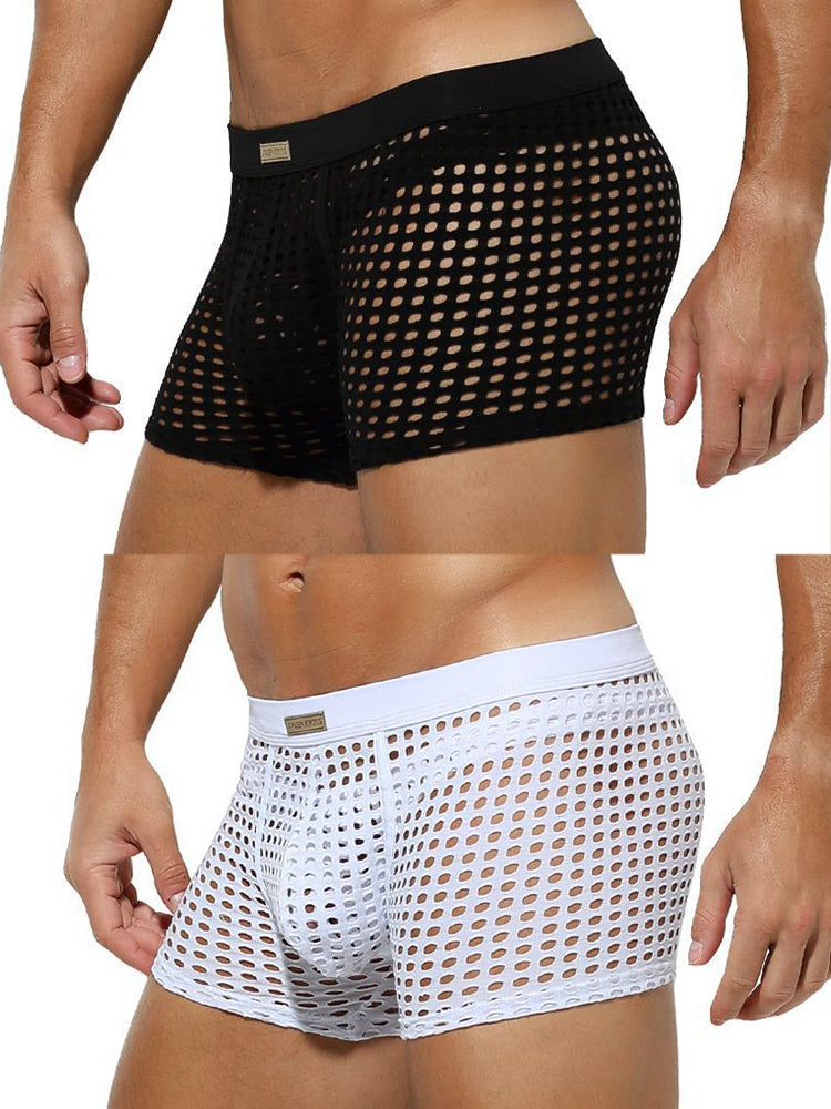 2 Pack Men's Hollow Mesh Sexy Trendy Moisture-Wicking Trunks