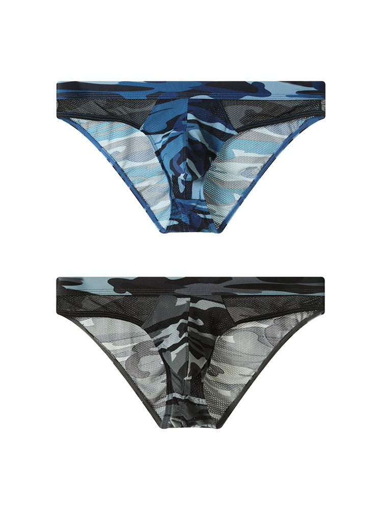 2 Pack Men's Classic Camo Mesh U-Shaped Pouch Breathable Briefs