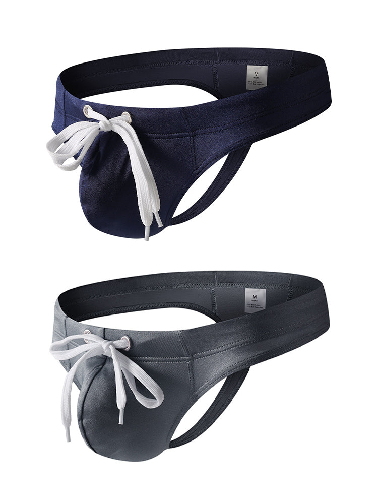 2 Pack Men's Large Pouch High Elastic Ice Silk Breathable Swim Thongs