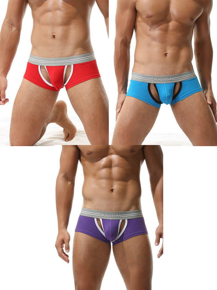 3 Pack Men’s Sexy Cutout Trunks with Lift-up Pouch