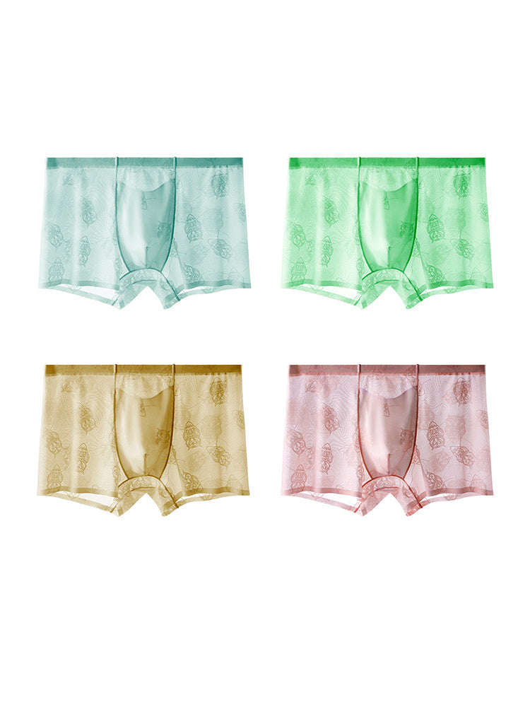 4 Pack Men's Ice Silk Antibacterial Mid-Rise Seamless Comfort Trunks