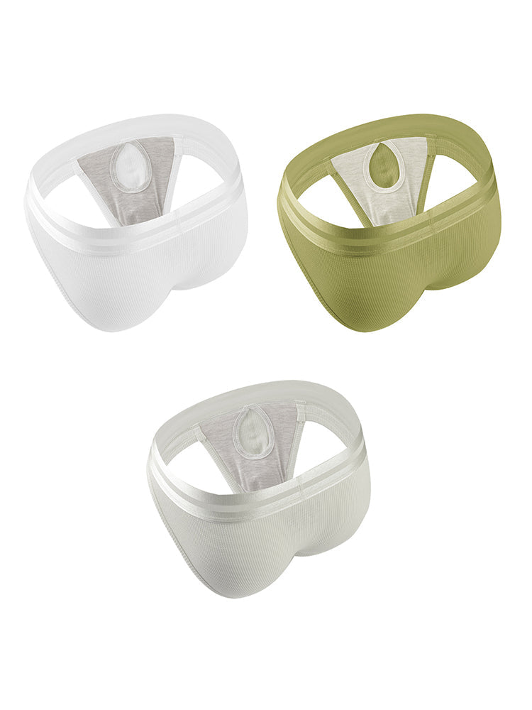 3 Pack Men's Soft Cotton Blend Waffle Briefs with Separate Pouch and High-Leg Cut