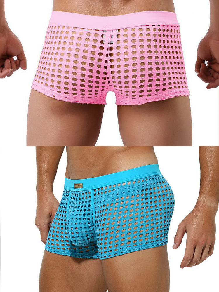 2 Pack Men's Hollow Mesh Sexy Trendy Moisture-Wicking Trunks