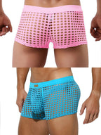 2 Pack Men's Hollow Mesh Sexy Trendy Moisture-Wicking Trunks