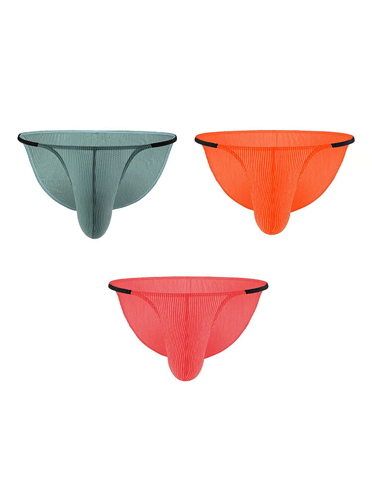 3 Pack Men's Low-Rise Striped Camisole Briefs with Raised Pockets