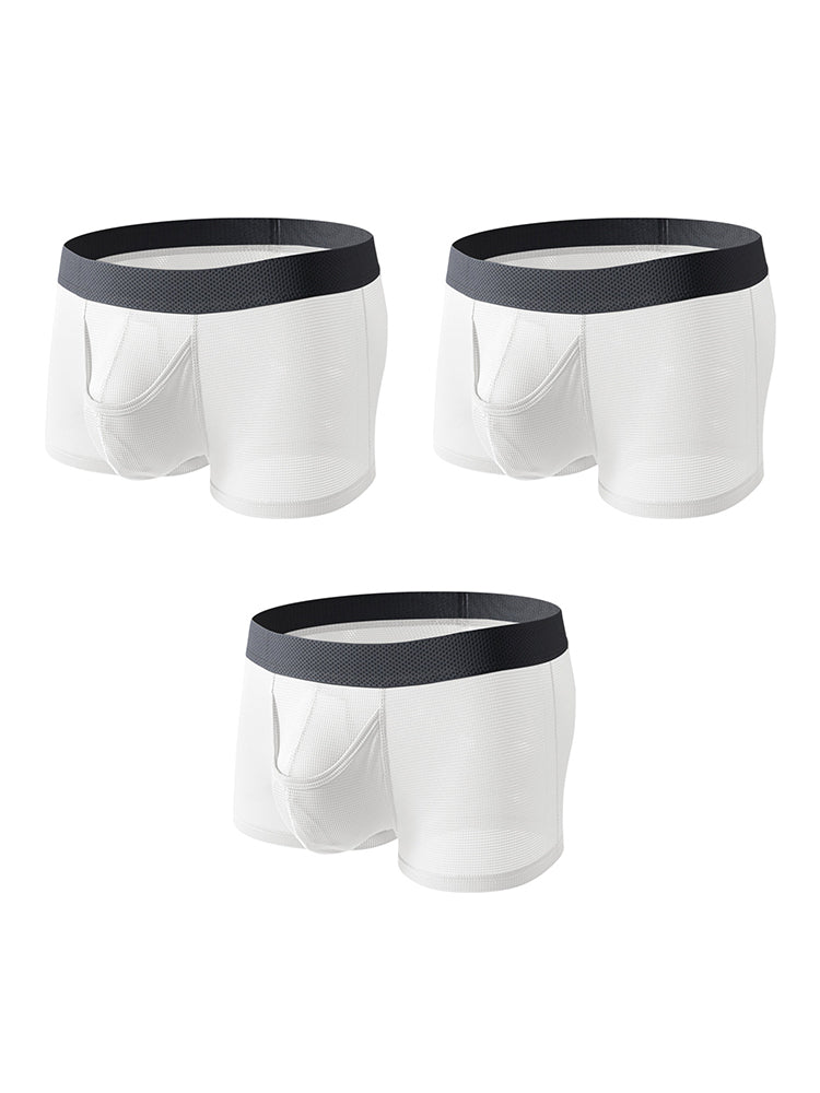 3 Pack Men's Ice Silk Front Split Pouch Breathable Mesh Cooling Comfort Trunks