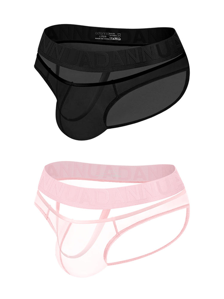 2 Pack Men's Stretch Solid Color Sexy Crotch Single-Layer Briefs with Support Ring