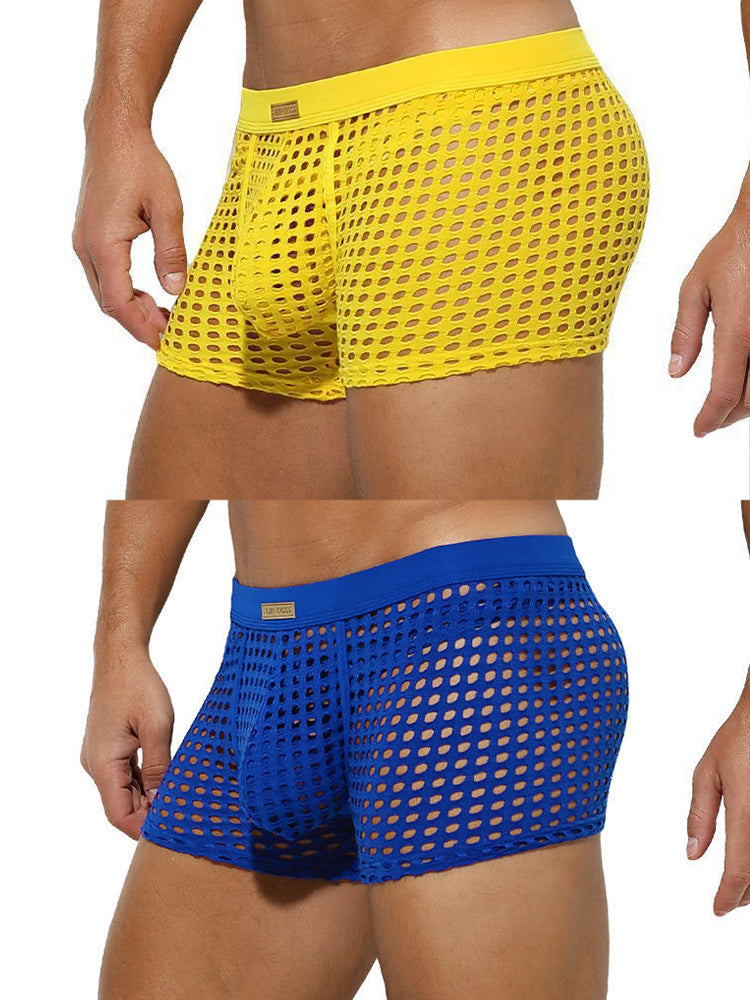2 Pack Men's Hollow Mesh Sexy Trendy Moisture-Wicking Trunks
