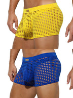 2 Pack Men's Hollow Mesh Sexy Trendy Moisture-Wicking Trunks