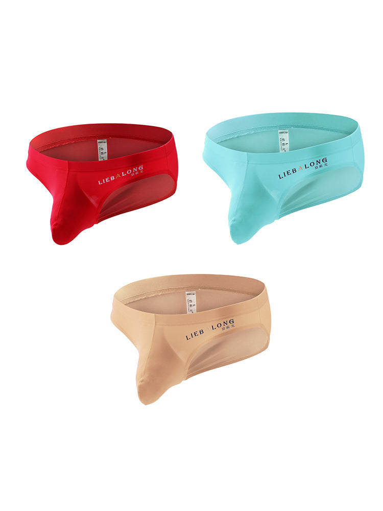 3 Packs of Men's Ice Silk Seamless Convex Pouch Briefs
