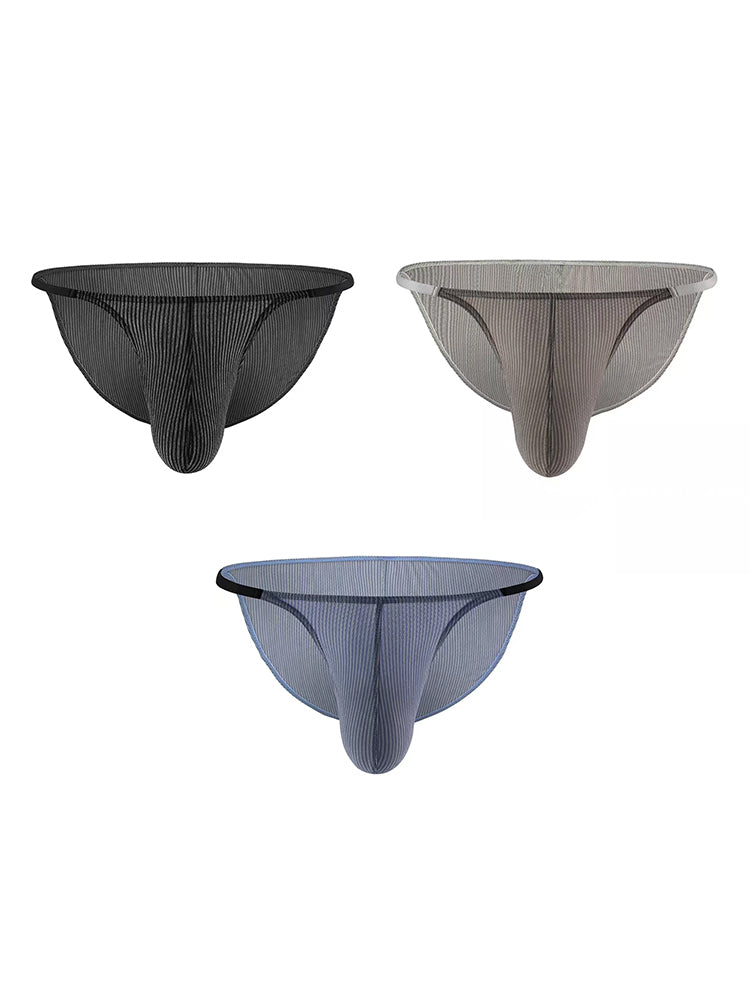 3 Pack Men's Low-Rise Striped Camisole Briefs with Raised Pockets