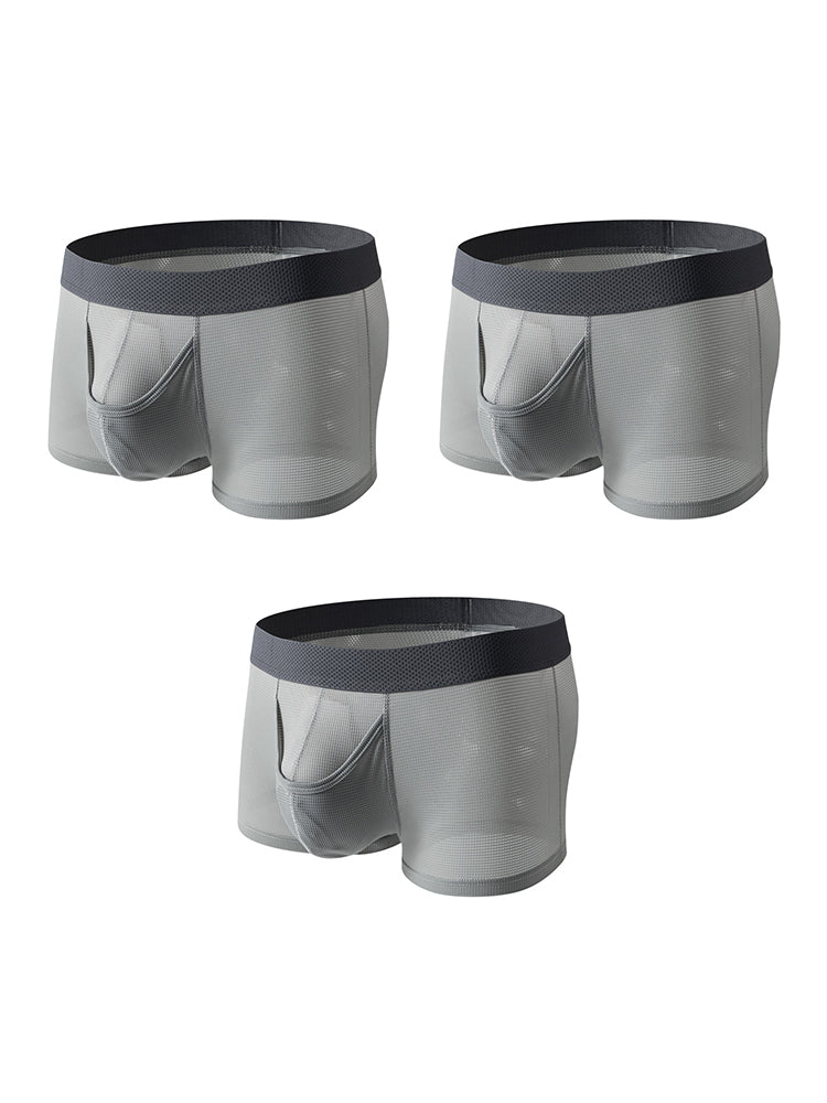 3 Pack Men's Ice Silk Front Split Pouch Breathable Mesh Cooling Comfort Trunks