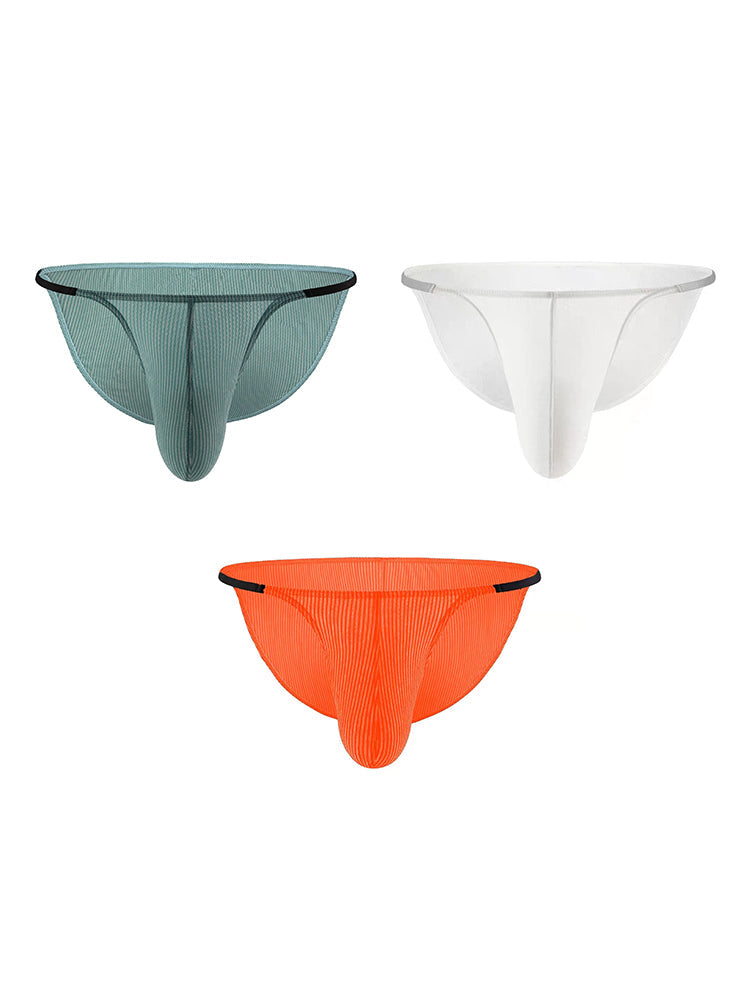 3 Pack Men's Low-Rise Striped Camisole Briefs with Raised Pockets