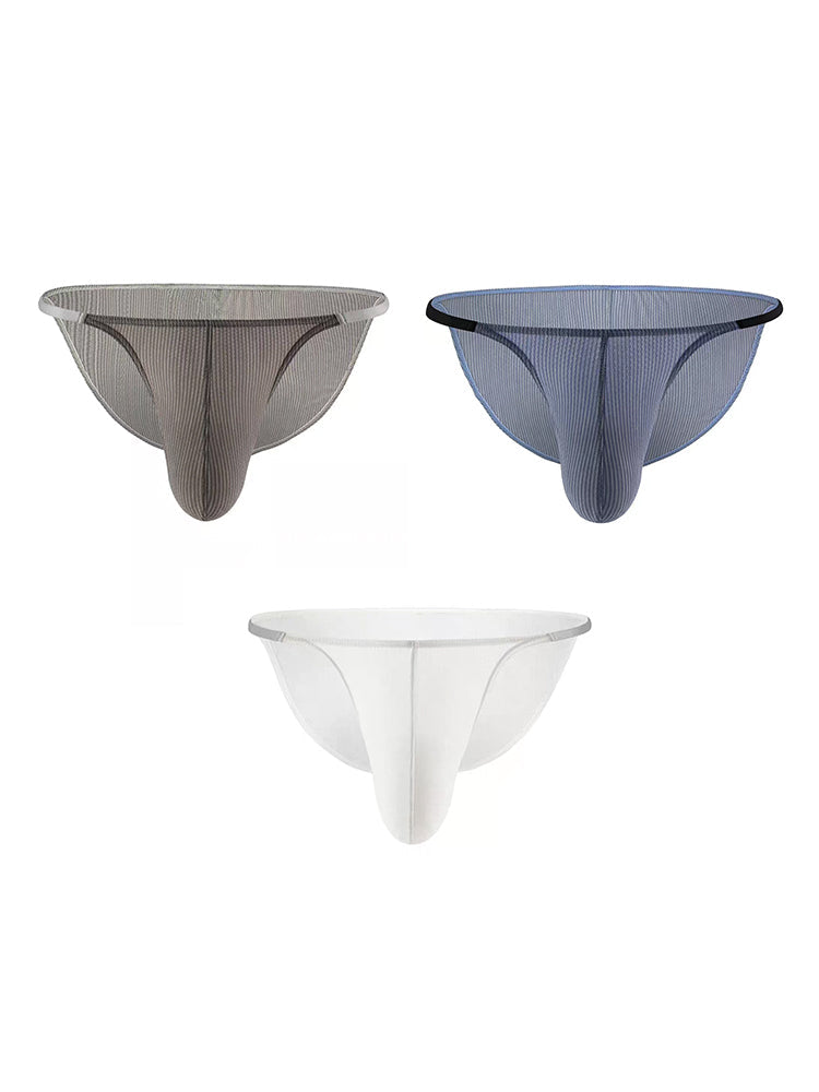 3 Pack Men's Low-Rise Striped Camisole Briefs with Raised Pockets
