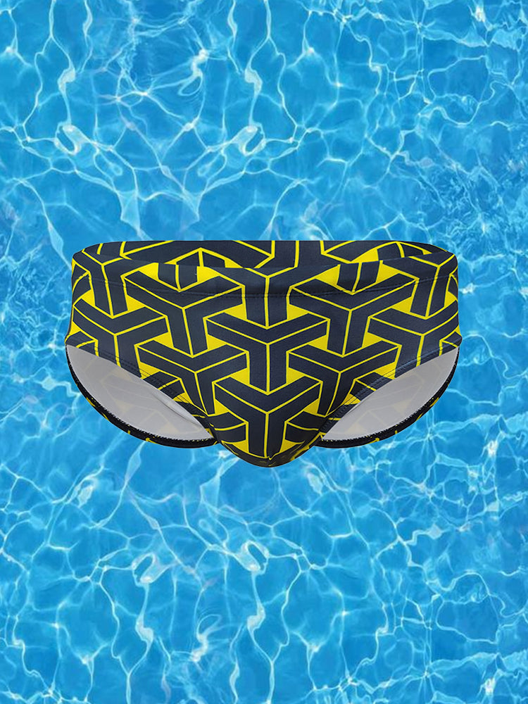 Men's 3D Pouch Printed Fitness Swim Briefs