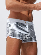 Mens Striped Quick Dry Lining Swim Trunks