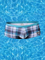 Men's Plaid Print Quick-Dry Low-Rise Swim Shorts & Trunks