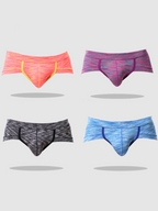 4 Pack Men's Striped U-convex Pouch Briefs