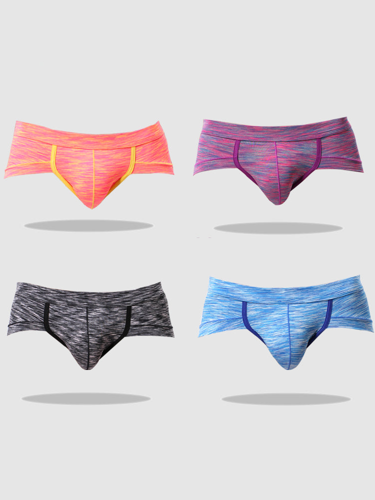 4 Pack Men's Striped U-convex Pouch Briefs
